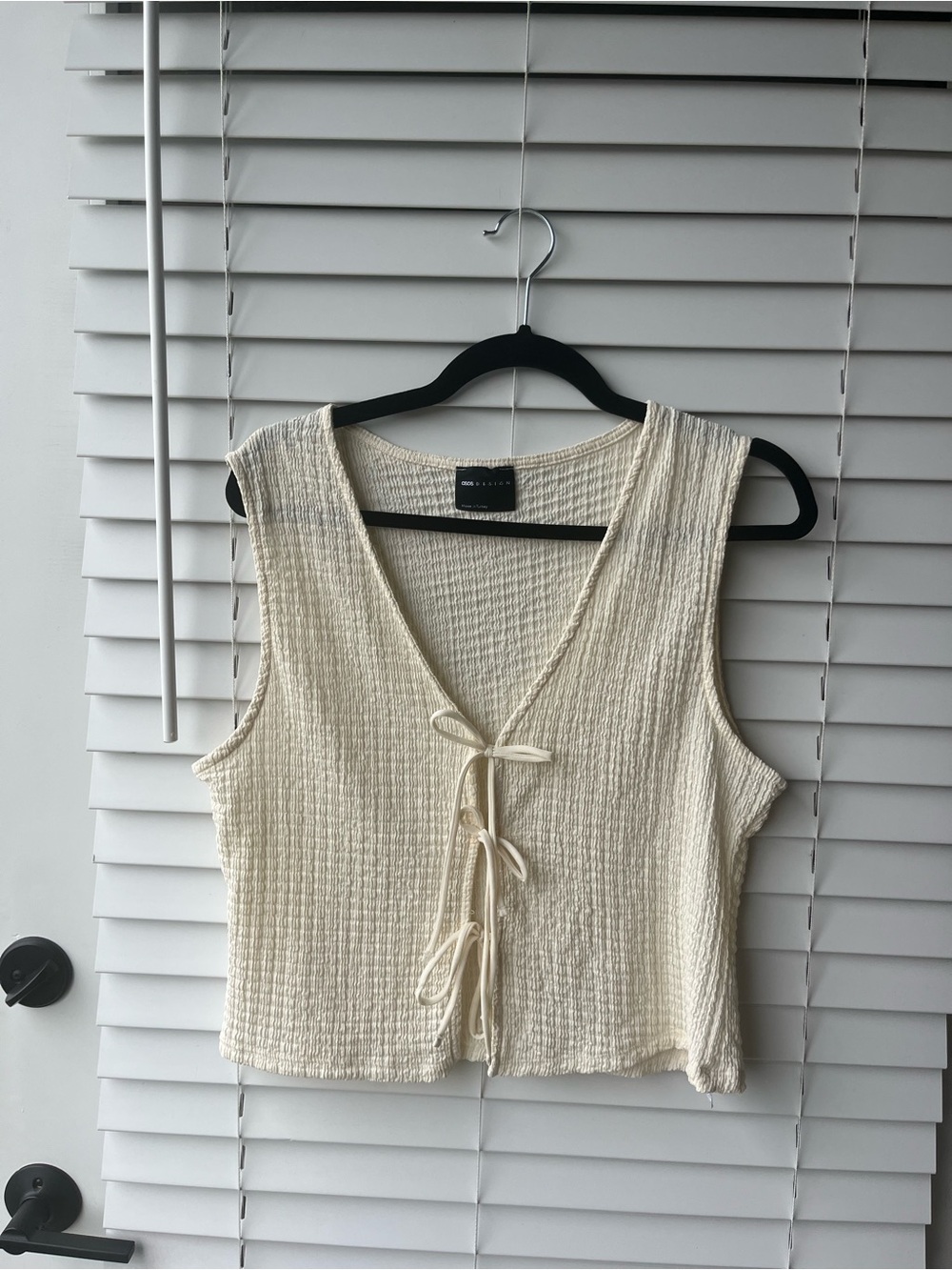 ASOS Cream Tie-Front Textured Crop Tank